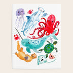 Ocean Creatures - Sea Animals Characters - Watercolor Poster Gallery Image 4