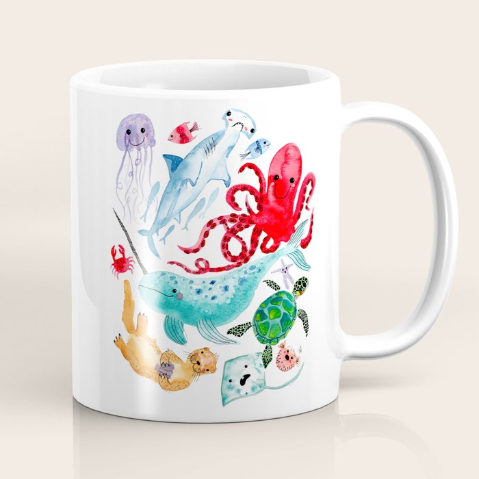 Ocean Creatures - Sea Animals Characters - Watercolor Coffee Mug