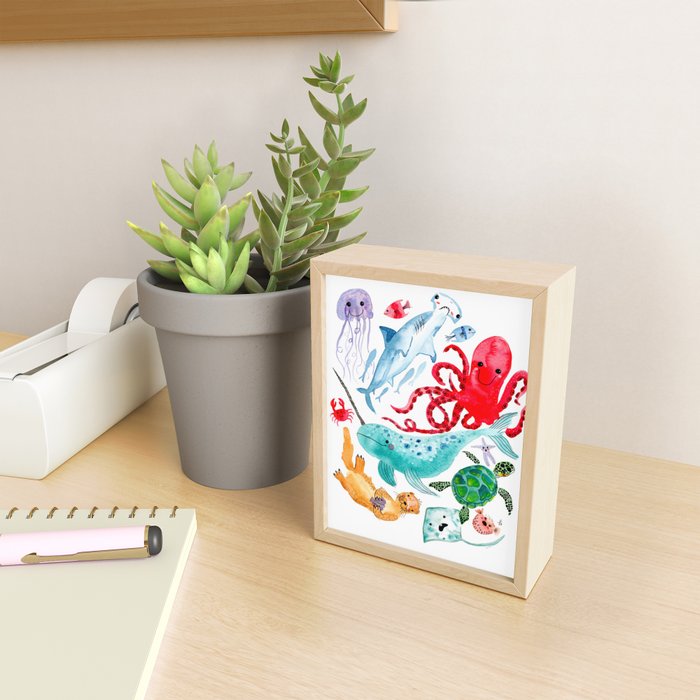 Ocean Creatures - Sea Animals Characters - Watercolor Mini Art Print Gallery Image 2