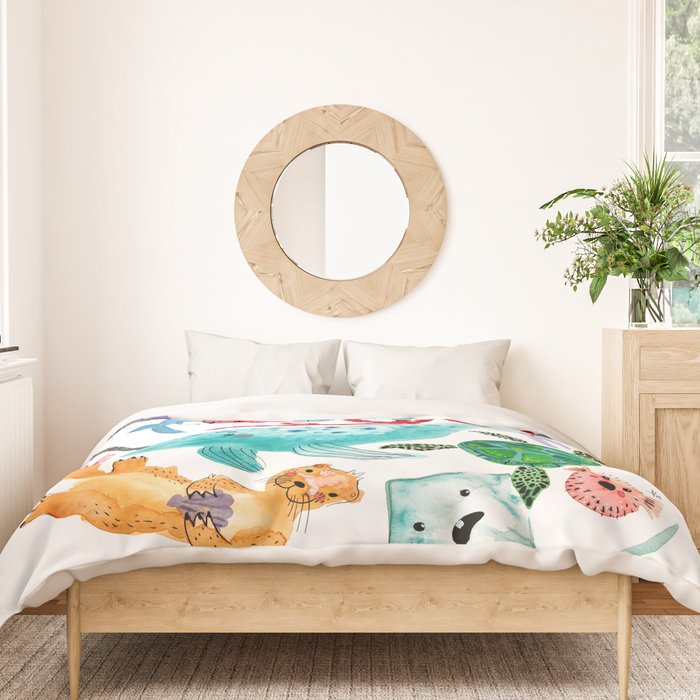 Ocean Creatures - Sea Animals Characters - Watercolor Duvet Cover Gallery Image 3