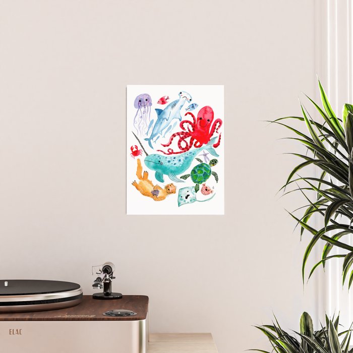 Ocean Creatures - Sea Animals Characters - Watercolor Poster Gallery Image 2