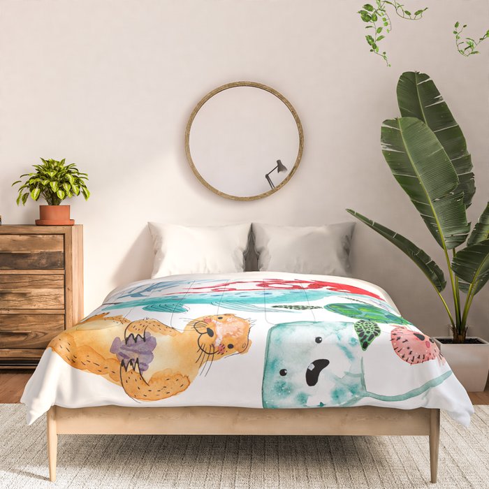 Ocean Creatures - Sea Animals Characters - Watercolor Comforter Gallery Image 3