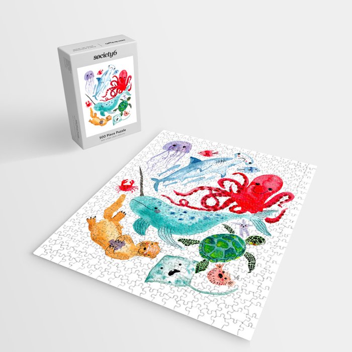 Ocean Creatures - Sea Animals Characters - Watercolor Jigsaw Puzzle Gallery Image 2
