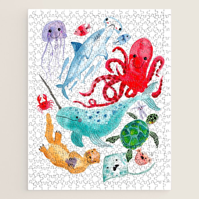 Ocean Creatures - Sea Animals Characters - Watercolor Jigsaw Puzzle Gallery Image 1