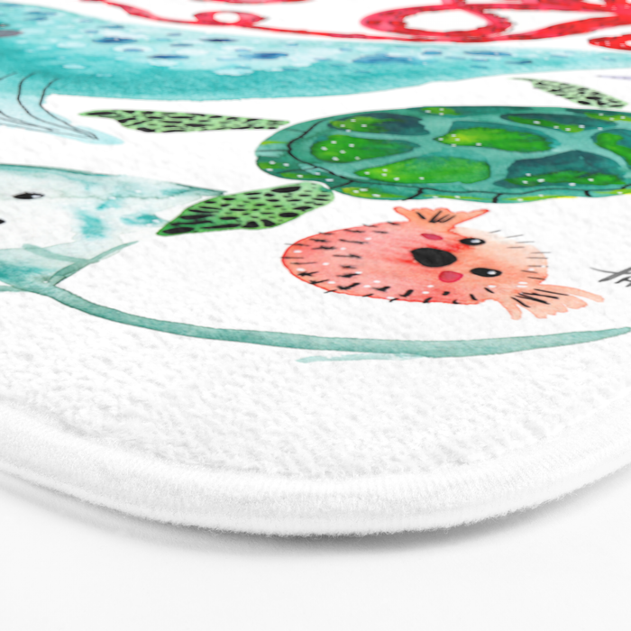 Ocean Creatures - Sea Animals Characters - Watercolor Bath Mat Gallery Image 3