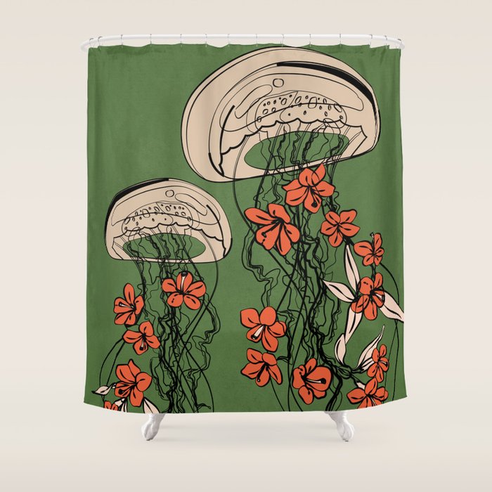 Floral Jellyfishes 2 Shower Curtain Gallery Image 1