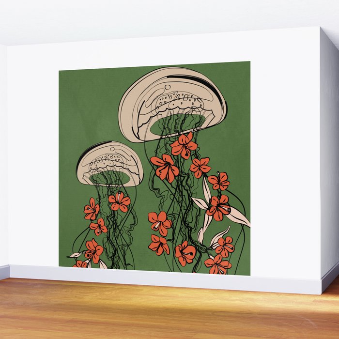 Floral Jellyfishes 2 Wall Mural Gallery Image 2
