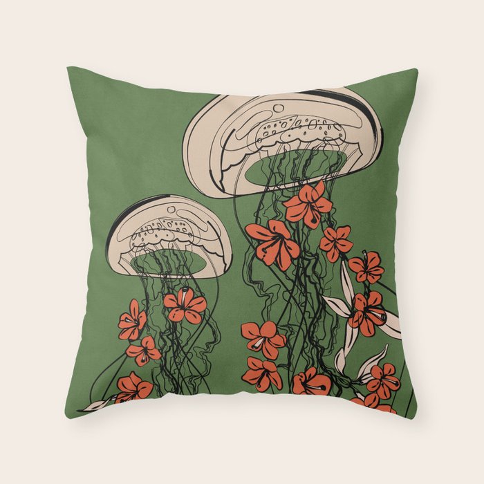 Floral Jellyfishes 2 Throw Pillow Gallery Image 6
