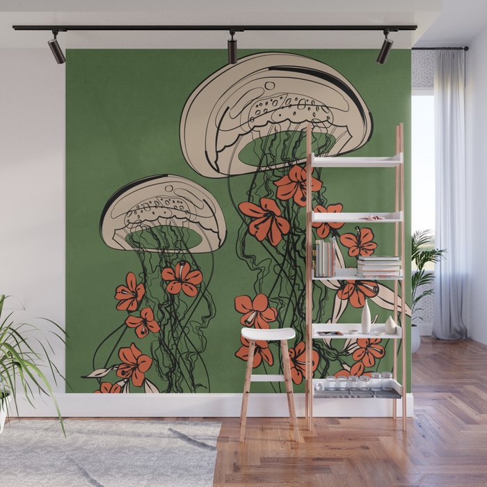 Floral Jellyfishes 2 Wall Mural Gallery Image 1