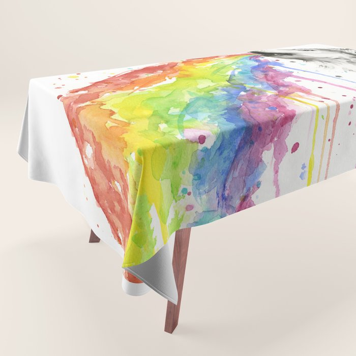 Wolf Howling Rainbow Watercolor Tablecloth Gallery Image 1