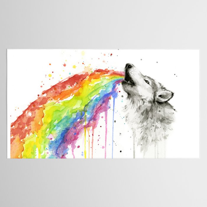 Wolf Howling Rainbow Watercolor Tablecloth Gallery Image 2