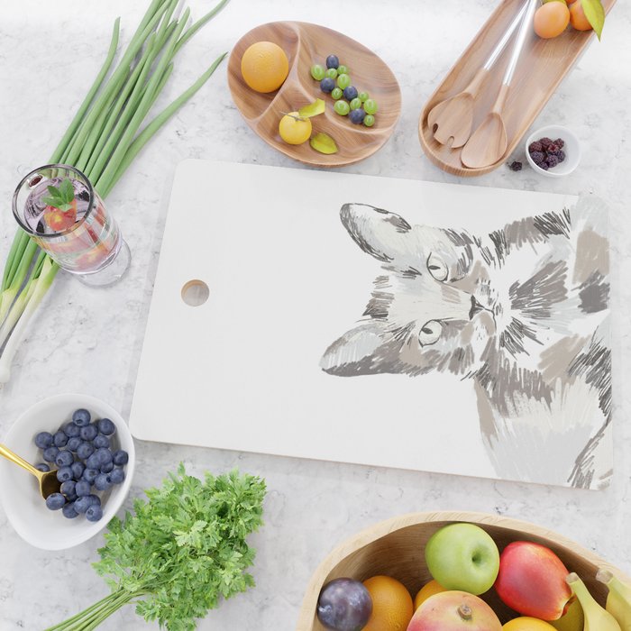 Minimalist Line Art Cat Cutting Board Gallery Image 2