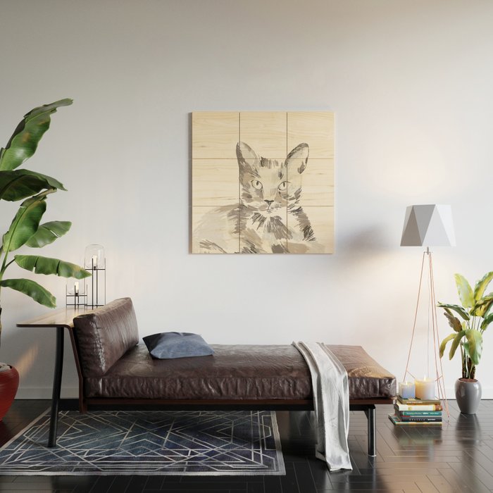 Minimalist Line Art Cat Wood Wall Art Gallery Image 2
