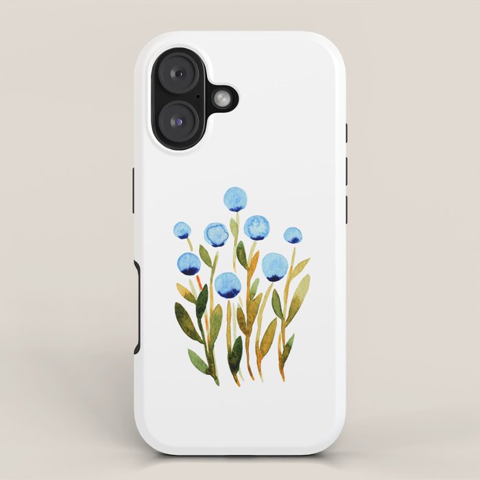 Simple watercolor flowers - blue and sap green iPhone Case Gallery Image 1