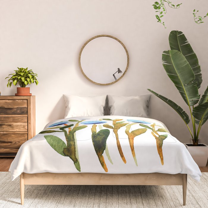 Simple watercolor flowers - blue and sap green Comforter Gallery Image 3