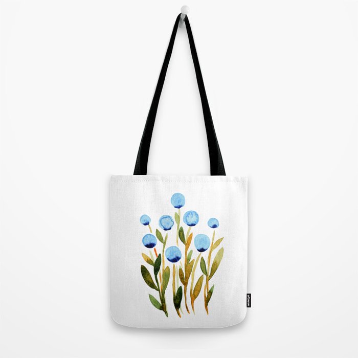 Simple watercolor flowers - blue and sap green Tote Bag Gallery Image 2