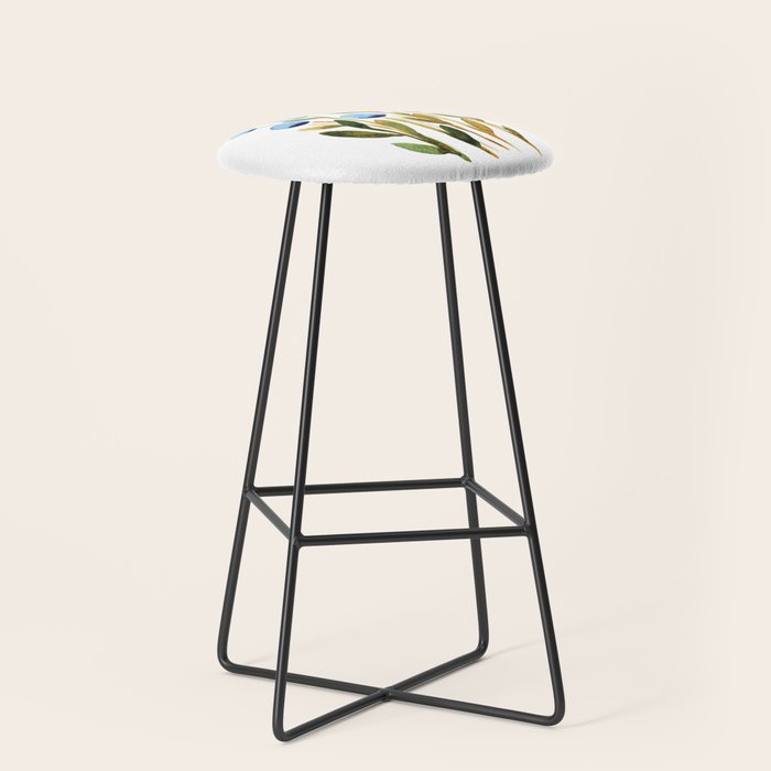 Simple watercolor flowers - blue and sap green Stool Gallery Image 1