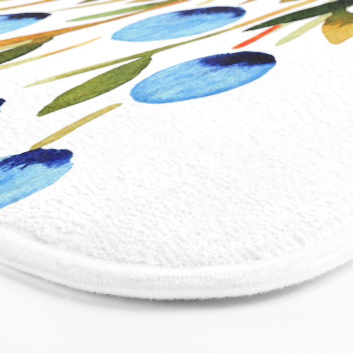 Simple watercolor flowers - blue and sap green Bath Mat Gallery Image 3