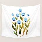 Simple watercolor flowers - blue and sap green Wall Tapestry Gallery Image 4