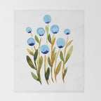 Simple watercolor flowers - blue and sap green Throw Blanket Gallery Image 2