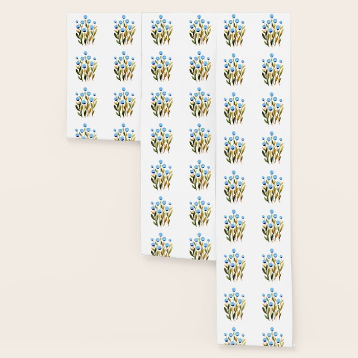 Simple watercolor flowers - blue and sap green Wallpaper Gallery Image 3