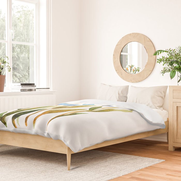 Simple watercolor flowers - blue and sap green Duvet Cover Gallery Image 2