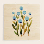 Simple watercolor flowers - blue and sap green Wood Wall Art Gallery Image 1