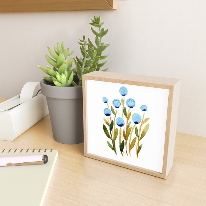 Simple watercolor flowers - blue and sap green Mini Art Print Gallery Image 2