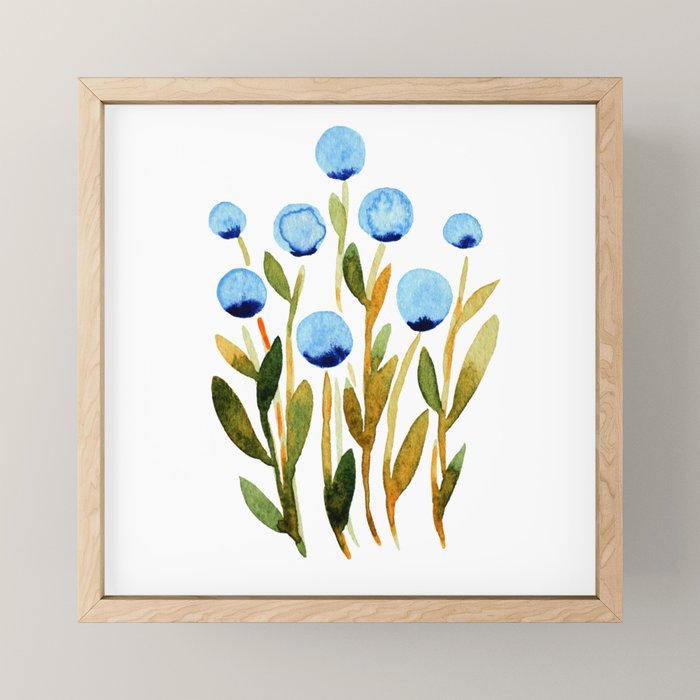 Simple watercolor flowers - blue and sap green Mini Art Print Gallery Image 1