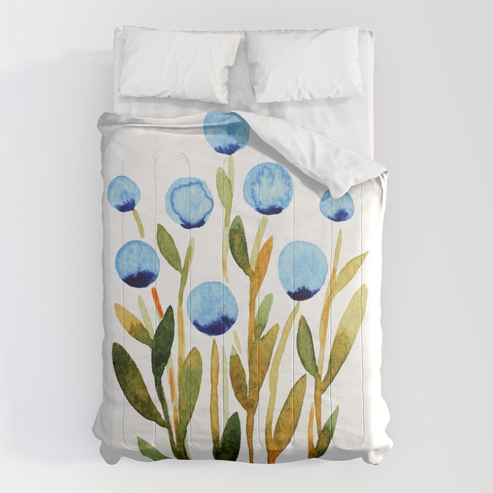 Simple watercolor flowers - blue and sap green Comforter Gallery Image 6