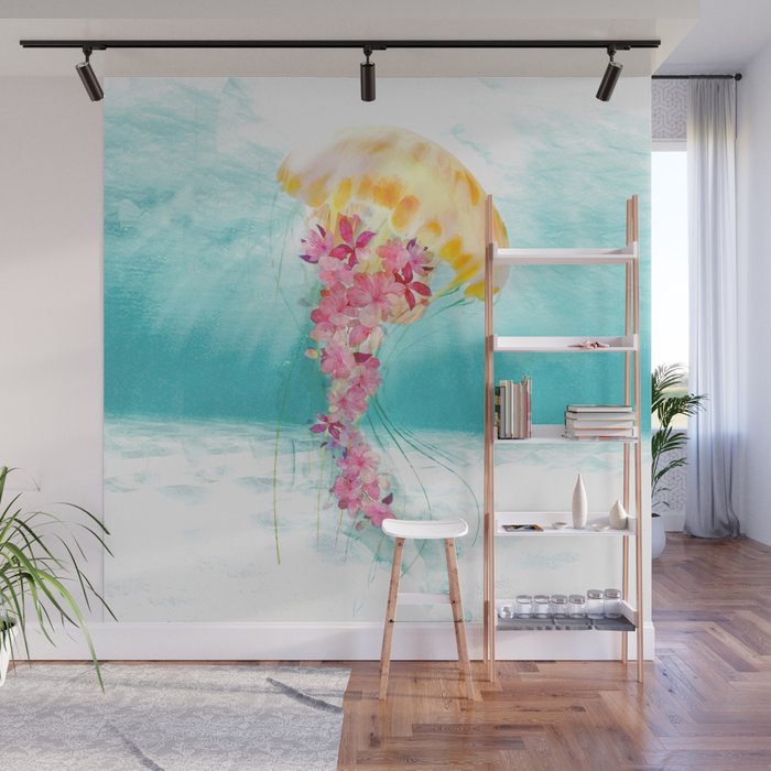 Jellyfish with Flowers Wall Mural Gallery Image 1