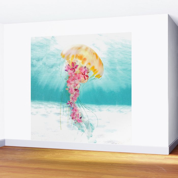 Jellyfish with Flowers Wall Mural Gallery Image 2