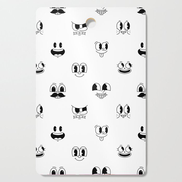Vintage cartoon mascot face doodle pattern Cutting Board Gallery Image 1