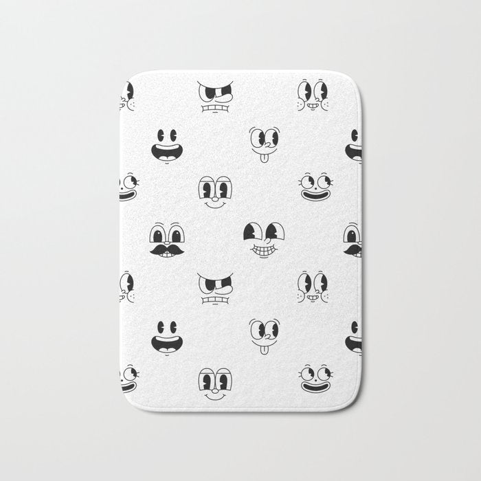 Vintage cartoon mascot face doodle pattern Bath Mat Gallery Image 1