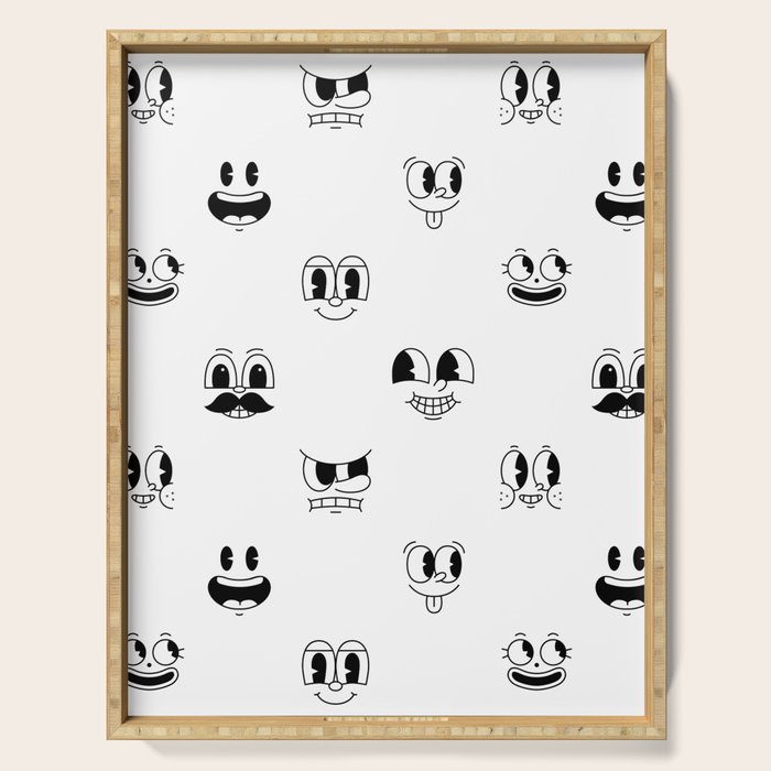 Vintage cartoon mascot face doodle pattern Serving Tray Gallery Image 1
