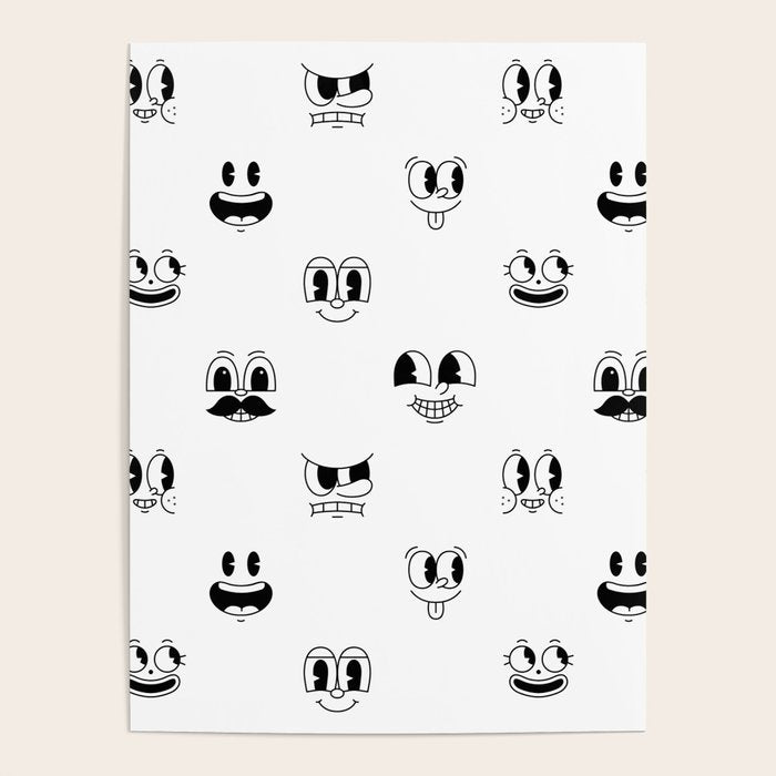 Vintage cartoon mascot face doodle pattern Poster Gallery Image 4