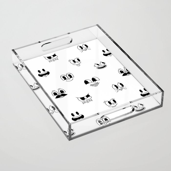 Vintage cartoon mascot face doodle pattern Acrylic Tray Gallery Image 1