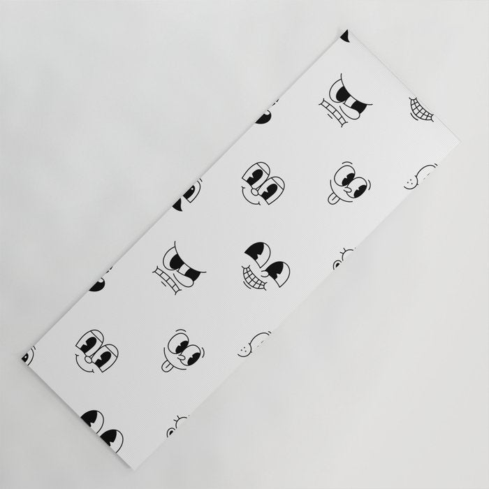 Vintage cartoon mascot face doodle pattern Yoga Mat Gallery Image 1