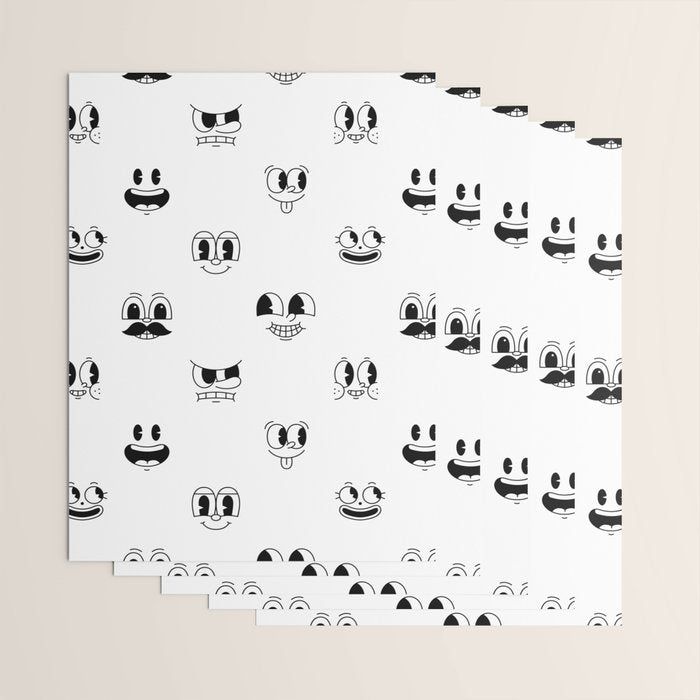 Vintage cartoon mascot face doodle pattern Wrapping Paper Gallery Image 3