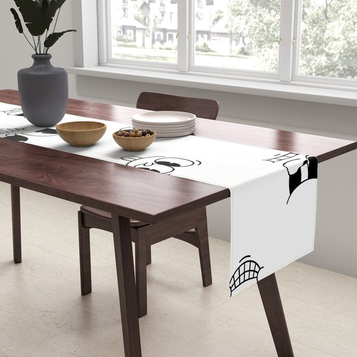 Vintage cartoon mascot face doodle pattern Table Runner Gallery Image 2