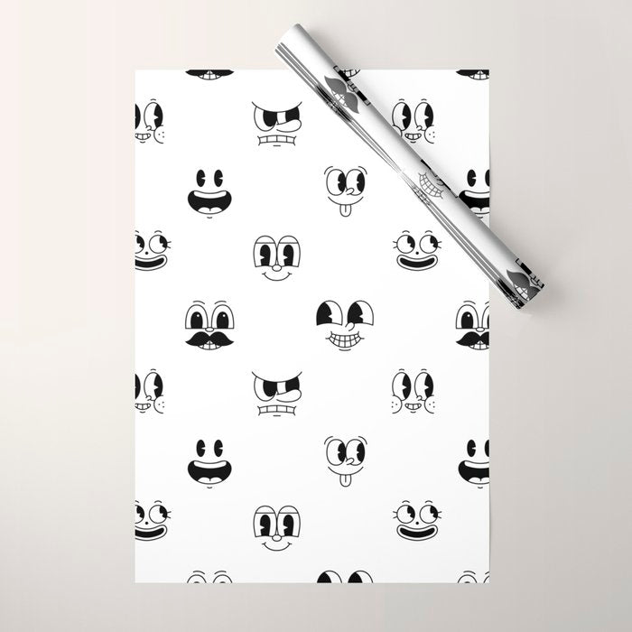 Vintage cartoon mascot face doodle pattern Wrapping Paper Gallery Image 1