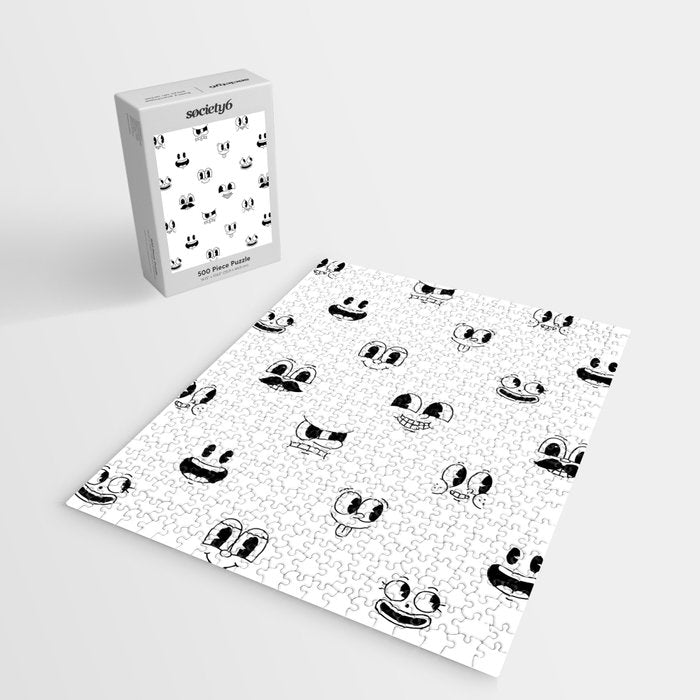 Vintage cartoon mascot face doodle pattern Jigsaw Puzzle Gallery Image 2