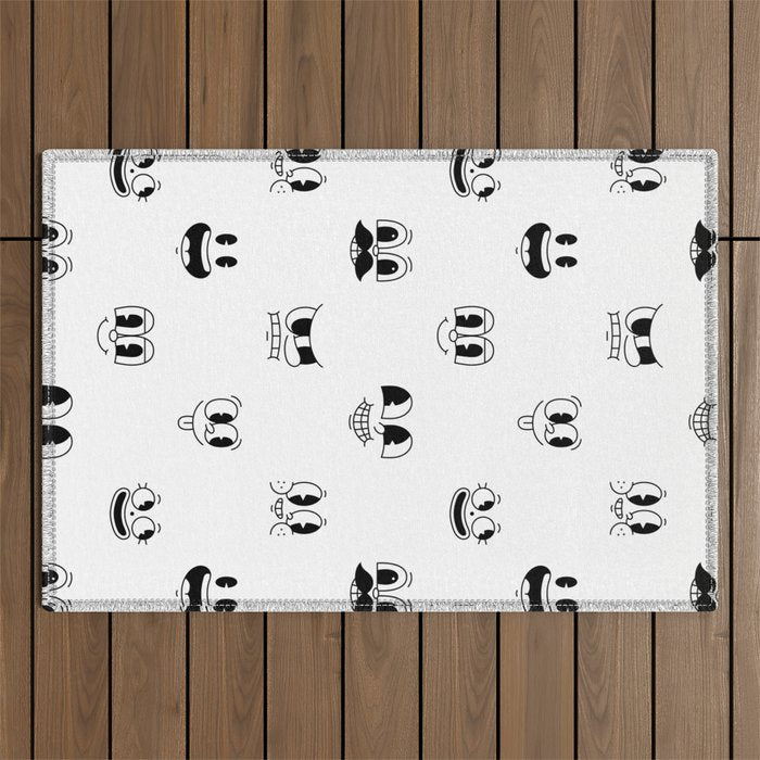 Vintage cartoon mascot face doodle pattern Outdoor Rug Gallery Image 1
