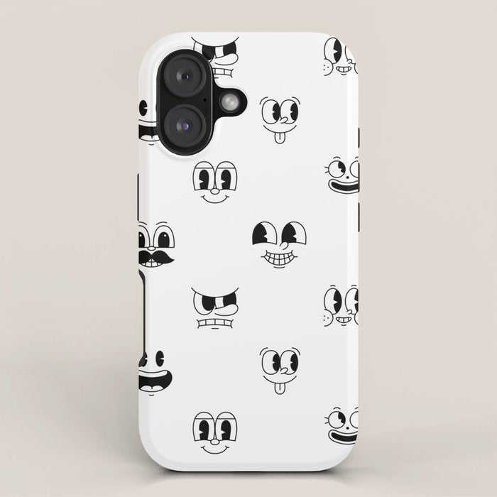 Vintage cartoon mascot face doodle pattern iPhone Case Gallery Image 1