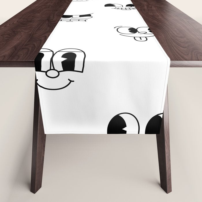 Vintage cartoon mascot face doodle pattern Table Runner Gallery Image 1
