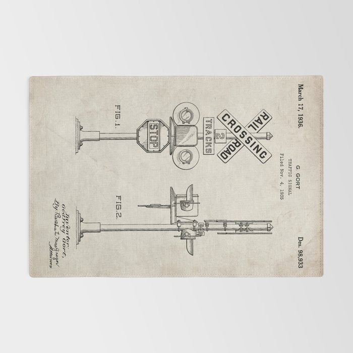 Railroad Crossing Patent - Train Crossing Art - Antique Rug Gallery Image 2