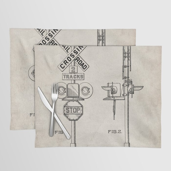Railroad Crossing Patent - Train Crossing Art - Antique Placemat Gallery Image 1