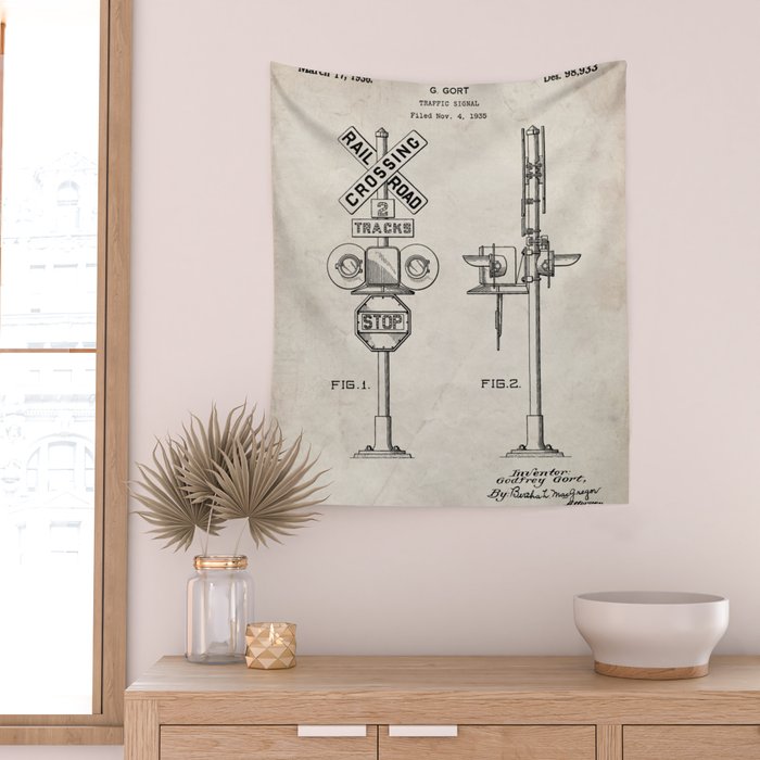 Railroad Crossing Patent - Train Crossing Art - Antique Wall Tapestry Gallery Image 2