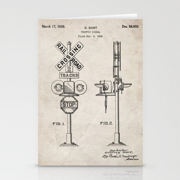 Railroad Crossing Patent - Train Crossing Art - Antique Stationery Card Gallery Image 1