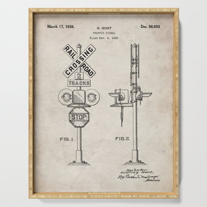 Railroad Crossing Patent - Train Crossing Art - Antique Serving Tray Gallery Image 1